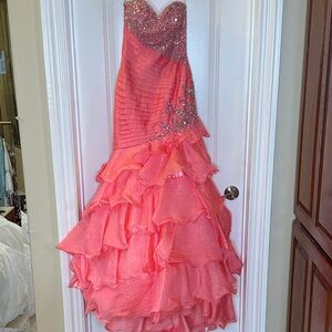 Night Moves Prom Collection Coral Ruffled Gown